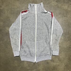 Vintage 70s 80s Sears Grey Striped Track Jacket